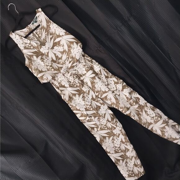 LAUREN BY RALPH LAUREN! TAUPE/BEIGE & CREAM FLORAL TIE WAIST ONESIE! SZ 4 - Picture 1 of 11